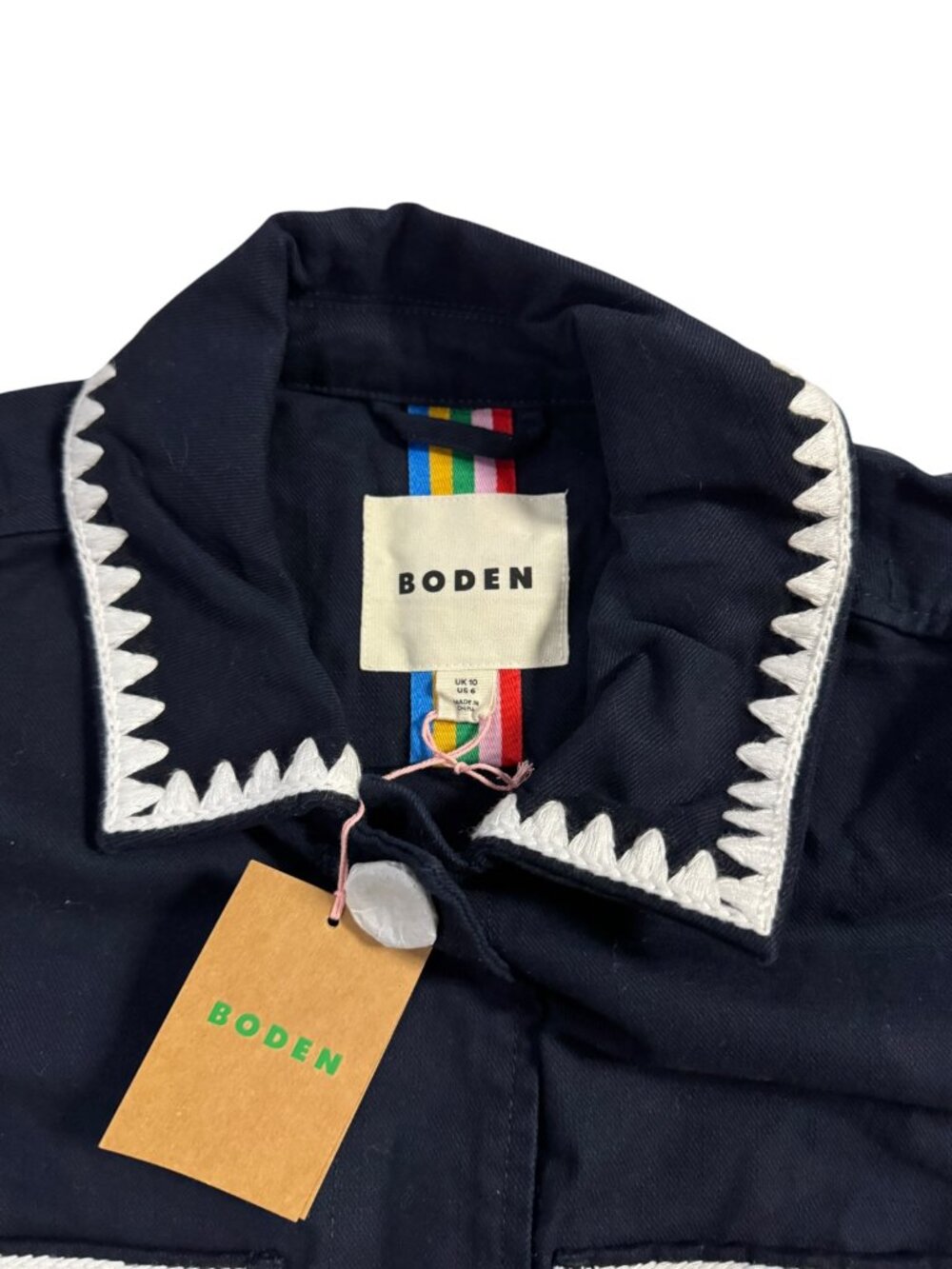 Boden Embroidered Utility Jacket Navy White Women's US 6 NWT Workwear Coat MSRP - Picture 9 of 10